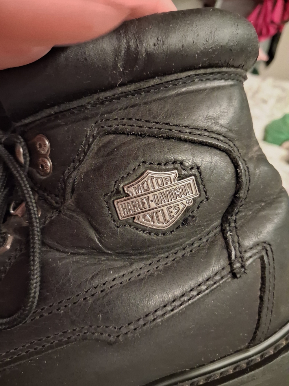 Harley-Davidson Black Leather Ankle Boots with Logo - Picture 2 of 10